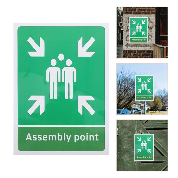 FONDOTIN 5pcs Assembly Point Sign PVC Self Adhesive Safety Sticker for Schools