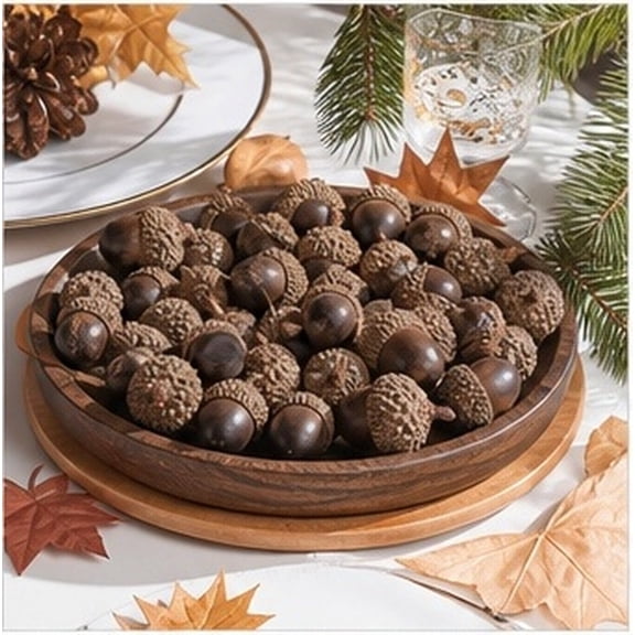 FONDOTIN 60Pcs Artificial Nuts Light Brown Super Vivid Acorn Decor for Festive Table Settings