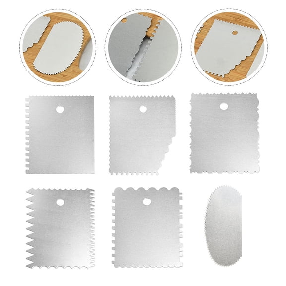 FONDOTIN 6Pcs Serrated Stainless Steel Scraping Board for Cake Decorating and Cream Smoothing