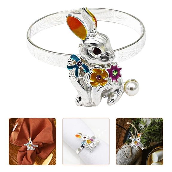 FONDOTIN 6Pcs Bunny Shaped Napkin Rings Elegant Table Decoration for Easter Party Dining Table Settings Silver Alloy