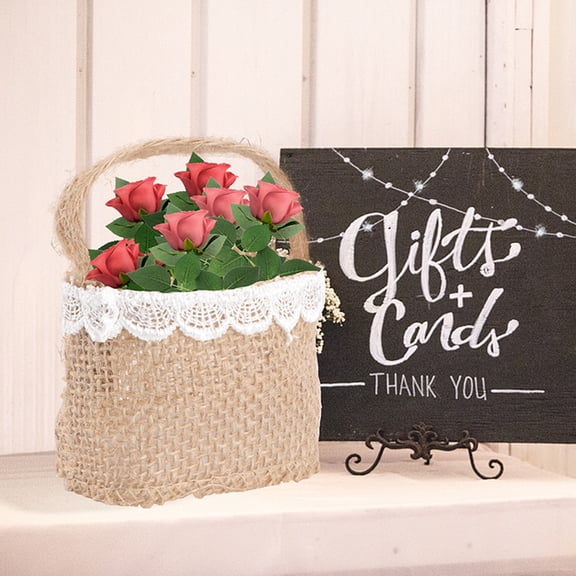 FONDOTIN 6pcs Flower Basket Burlap Candy Holding Families Wedding Decoration