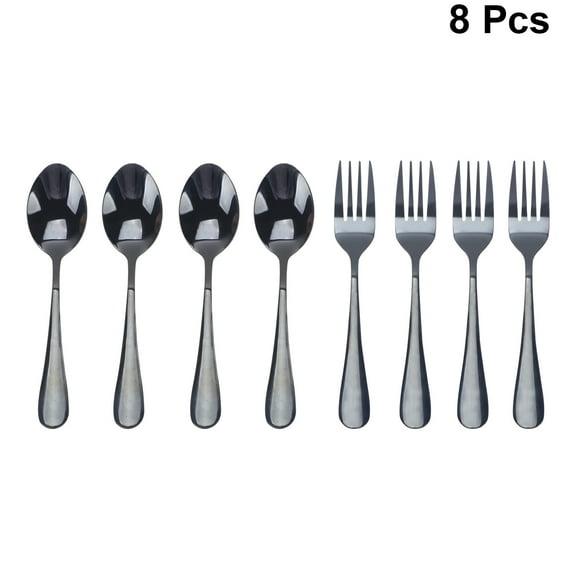 FONDOTIN Stainless Steel Dessert Forks Black 8Pcs 5.3*1.2*0.1in