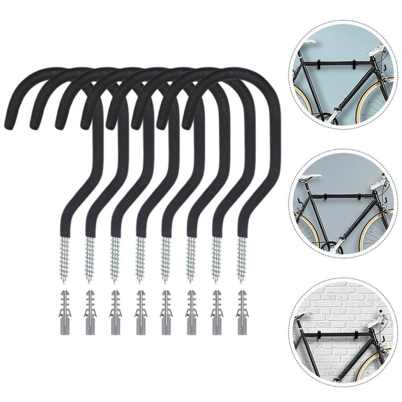 FONDOTIN 8Pcs Bike Storage Wall Hooks Black for Carbon Steel Garage Use