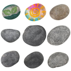 FONDOTIN Pebbles For Indoor Plants Grey Flat Stones 9Pcs 5-7Cm