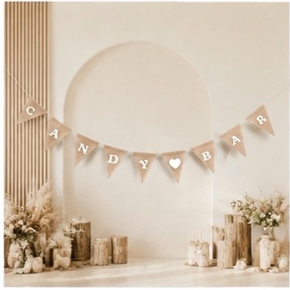 FONDOTIN 9Pcs Hessian Wedding Banner Burlap Triangle Bunting for Rustic Wedding Decor