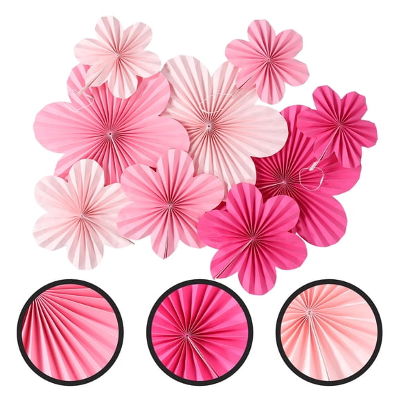 FONDOTIN Pink Paper Flowers Set 9Pcs 14X14X0.6In