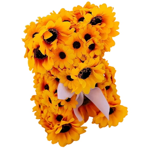FONDOTIN Artificial Sunflower Bear Decoration Figurine for Home Desktop Tabletop Accent