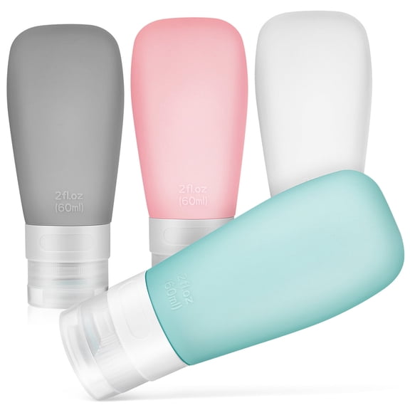 FONDOTIN 4Pcs Travel Bottles for Toiletries Silicone Refillable Squeeze Bottles with Leak Proof Caps Assorted Colors