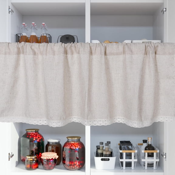 FONDOTIN Cotton Linen Beige Macrame Kitchen Valance for Home Farmhouse