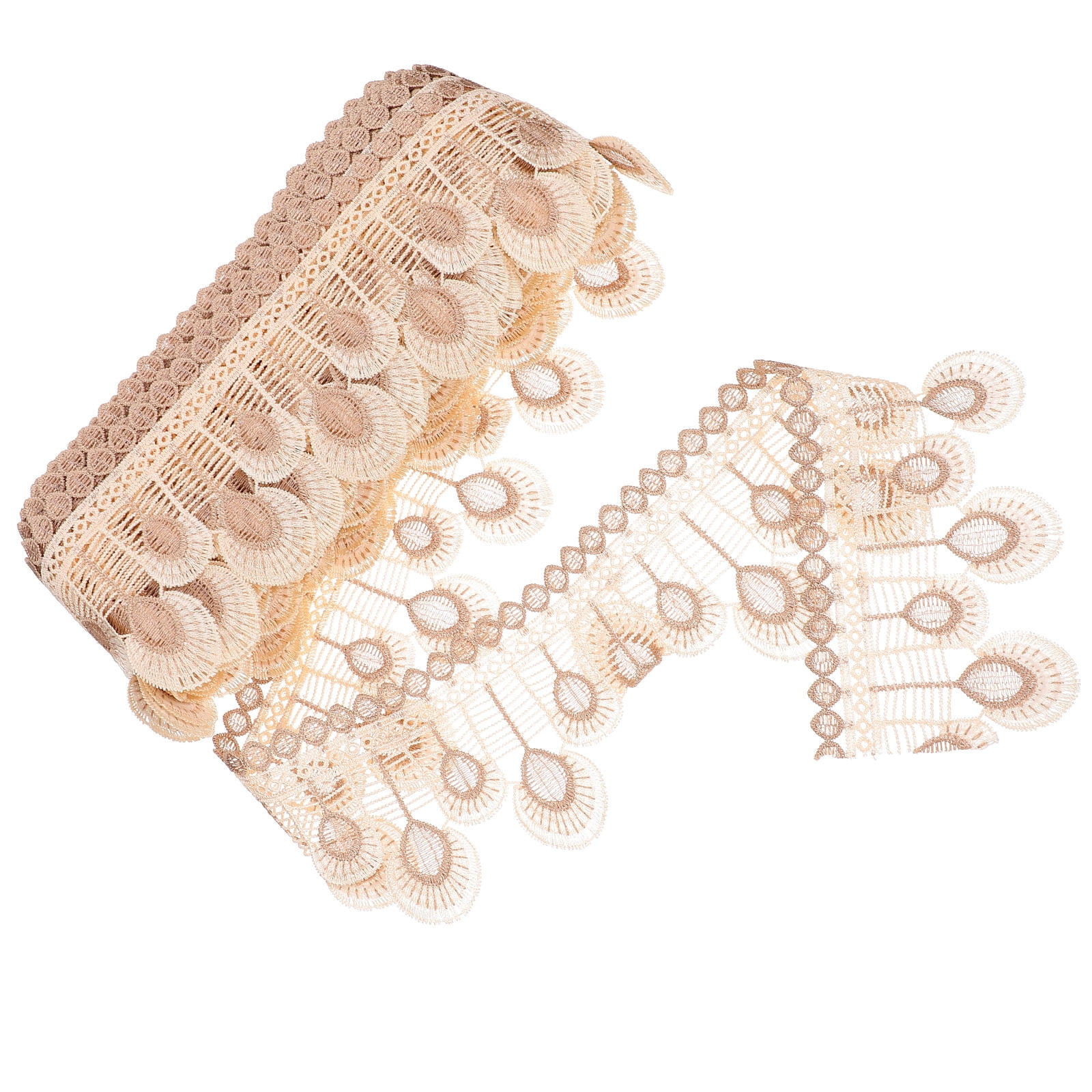 FONDOTIN Beige Tulle Fabric with Elegant Lace Trim for Curtains, Sewing Projects, and Decorative Window Treatments