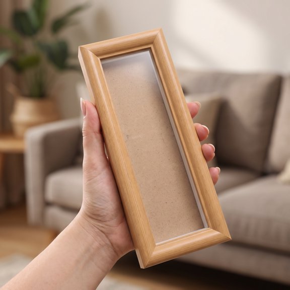 FONDOTIN Beige Standing Photo Frame, Solid Wood and Glass, Long Narrow Design for Tabletop Photo Display
