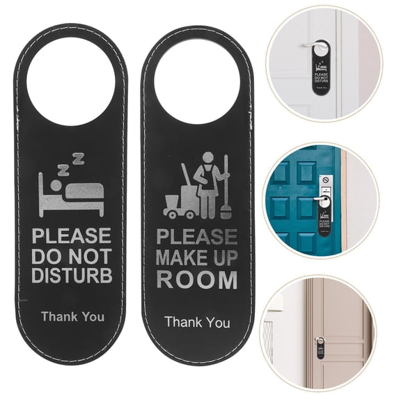 FONDOTIN 5Pcs Double Side Black Door Hanger Sign for Hotel Rooms Do Not Disturb and Clean