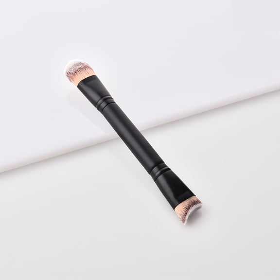 FONDOTIN Dual-Ended Makeup Brush, Black Wood Handle, Soft Nylon Bristles for Foundation, Eyeshadow, Blending, Contour and Powder