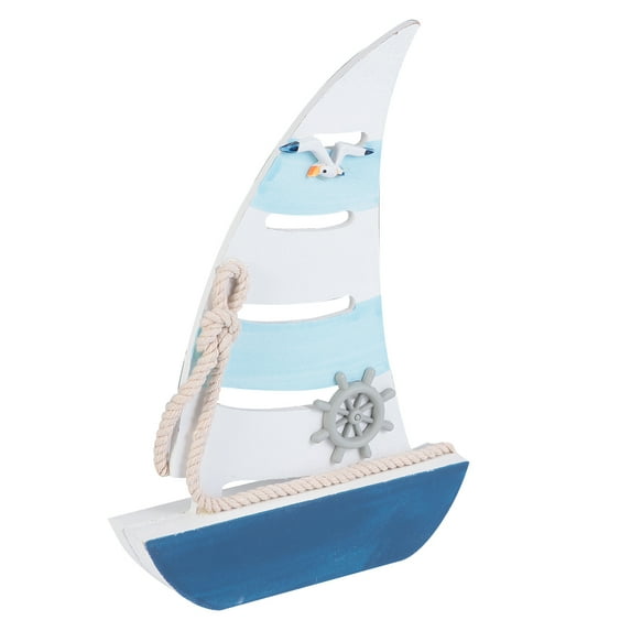 FONDOTIN Boat Decoration Tabletop Wooden Ornament Blue 1Pcs For Mediterranean Style Wedding