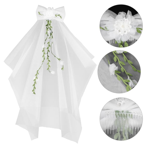 FONDOTIN Bridal Veil with Bow Shape in White Lace Net for Wedding Veil 1Pcs