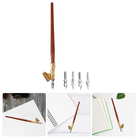 FONDOTIN Calligraphy Dip Pen with Stainless Steel Tips and Wood Rod for Versatile Writing Styles Multi 1 Set