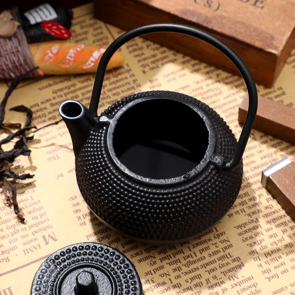 FONDOTIN Black Cast Iron Teapot - Decorative Tea Brewing Pot for Home Use and Display, 1 Piece