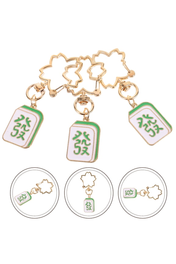 Chinese Keychain 3Pcs Zinc Alloy Mahjong Tile Bag Hanging Key Attachment present