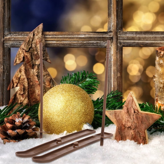 FONDOTIN Miniature Ski Snow Sleigh Dark Brown Plastic 1 Set Sleigh Ornament