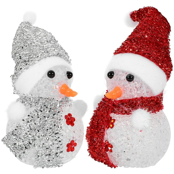 FONDOTIN Christmas Snowman Figurines 2Pcs Luminous Snowman Toy Assorted Color Acrylic Fiber For Home Decoration