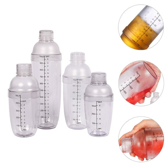 FONDOTIN Cocktail Hand Shaker with Scale and Sealed Leak Proof Design for Drinks in White PC Material 4 Pieces