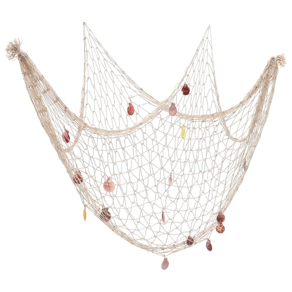 FONDOTIN Nautical Decorative Fishing Net Wall Hanging with Khaki Cotton Rope, Beach Theme Coastal Wall Decor