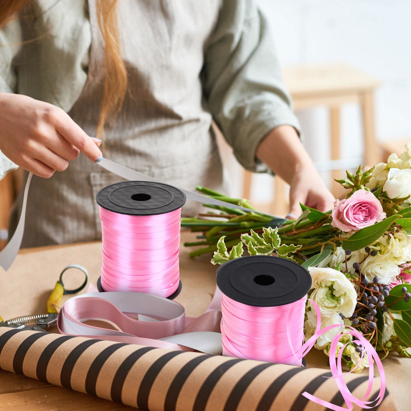 FONDOTIN Delicate Color Pink Plastic Ribbons for Flower Bouquets ...
