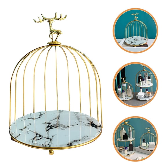 FONDOTIN Elegant Golden Birdcage Makeup Organizer with Iron Frame for Vanity and Dresser Storage