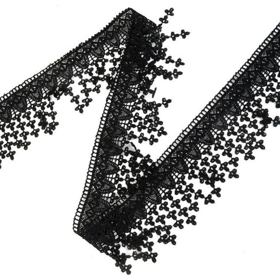 FONDOTIN Embroidered Lace Trim Ribbon Milk Fiber Applique Embellishment for Home Furnishing Black 1Pcs