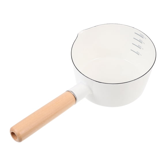 FONDOTIN White Enamel Saucepan with Wooden Handle, Portable Cooking Pot for Boiling Water, Ramen, Soups, and More