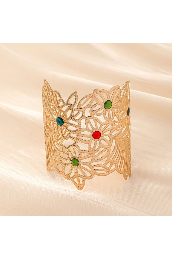 Ethnic Style Golden Leaf Arm Bracelet Adjustable Open Armlet for Personal Wearing