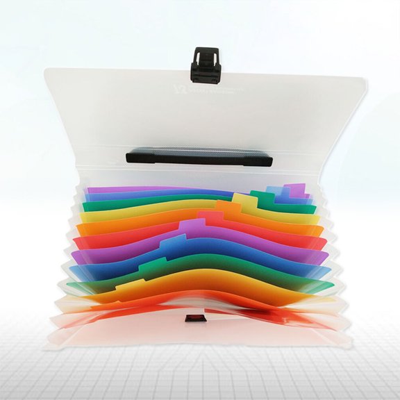 FONDOTIN Expanding File Folder with 13 Pockets and Ergonomic Handle, Multi-Color PP Material for Office Organization