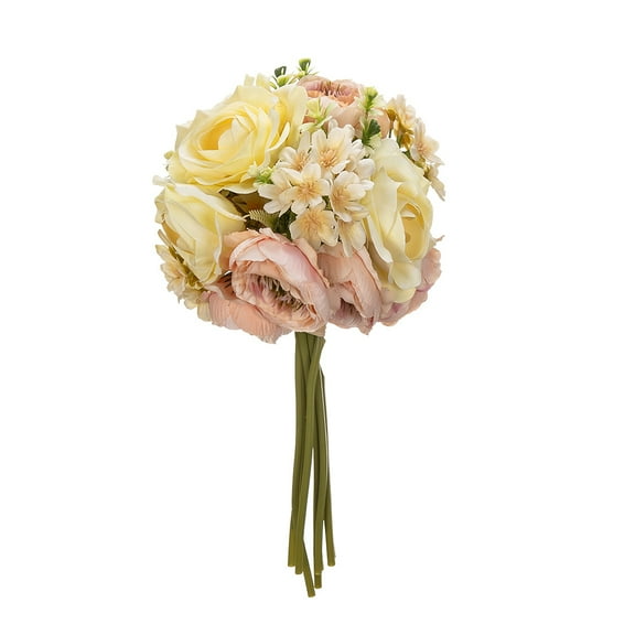 FONDOTIN Fake Flower Scene Decor Bridal Bouquet Yellow Flower Arrangement 1 Set