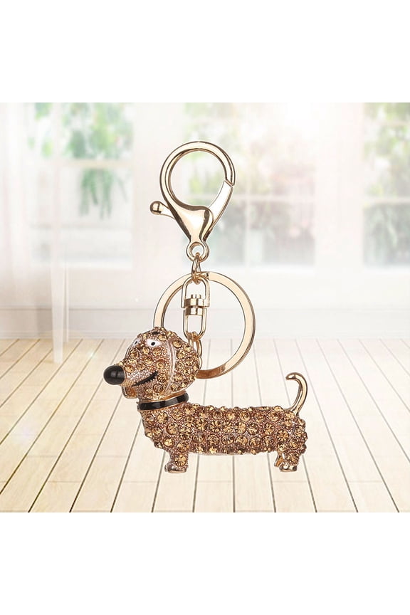 Fashion Lovely Alloy Dachshund Keyring Crystal Rhinestone Puppy Dog Keychain Car Purse Key Pendant Keychain for Party Wedding Birthday Gift( )