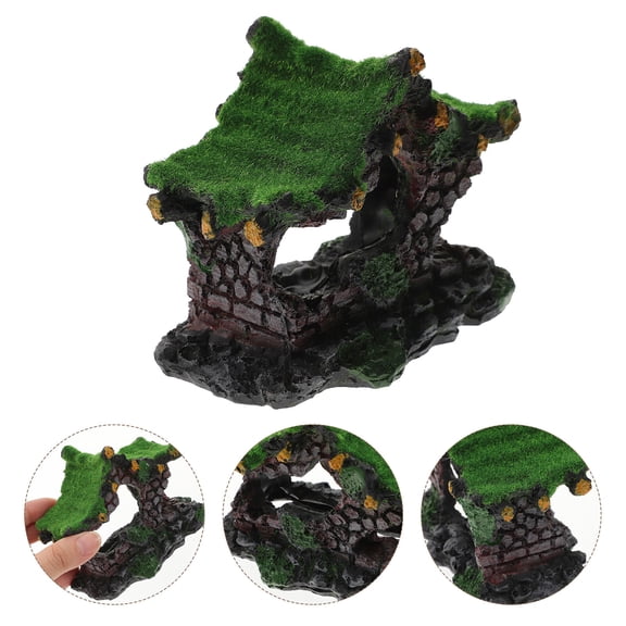 FONDOTIN Fish Shelter for Aquarium Fish Tank Decoration Resin Green Moss 1Set