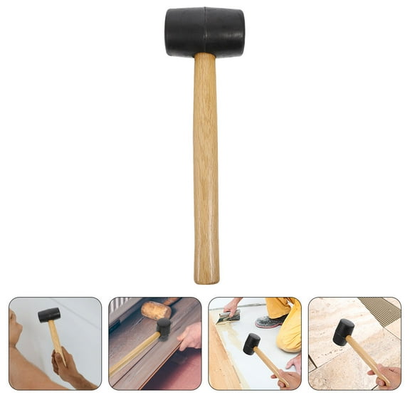 FONDOTIN Wear-Resistant Black Rubber Mallet with Wooden Handle for Home