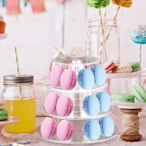 FONDOTIN Four Tier Transparent Plastic Macaron Display Stand for Cakes Desserts and Party Decoration