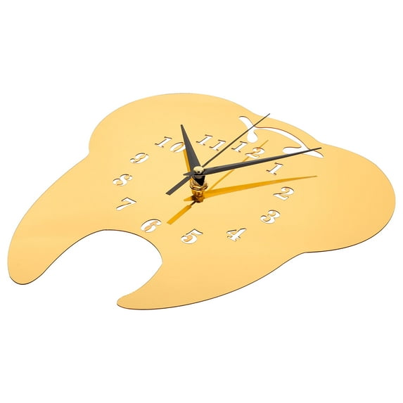 FONDOTIN Golden Acrylic Tooth Shaped Clock Silent Decorative For Home Decoration 1Set