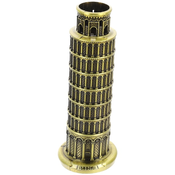 FONDOTIN Golden Leaning Tower of Pisa Alloy Architectural Figurine for Home Decoration and Desktop Decor 7.5 Inch