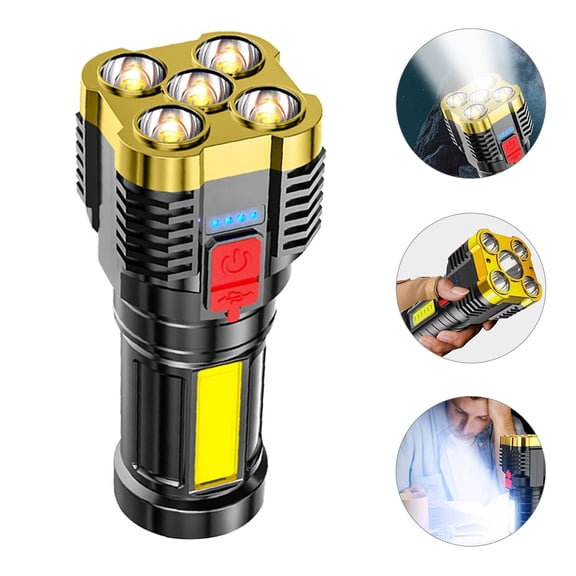 FONDOTIN Golden Multipurpose LED Flashlight for Camping Outdoor Use with Large Floodlight