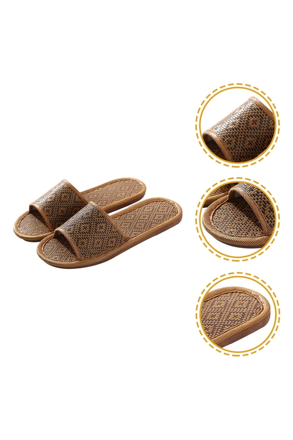 Breathable Rattan Unisex Slippers, Coffee Color, Comfortable and Safe for Home Use, 1 Pair
