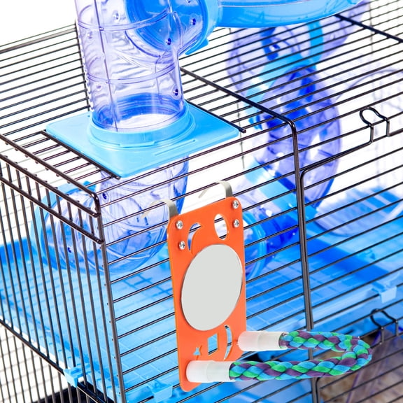 FONDOTIN Interactive Parakeet Bird Toys Mirror for Bird Cage Plastic Curiosity Stimulation 1 Set