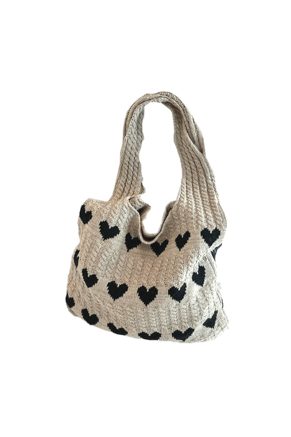 Khaki Woolen Yarn Knitted Tote Bag for Women in Beach Style 1Pack