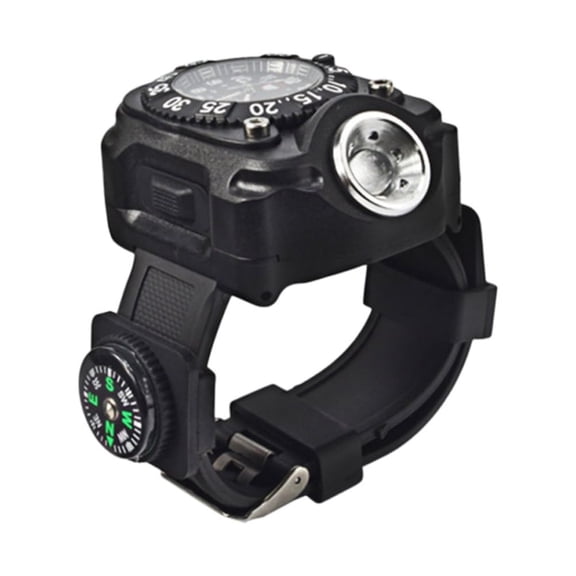 FONDOTIN LED Torch Wrist Light Watch Black with Compass for Running Camping