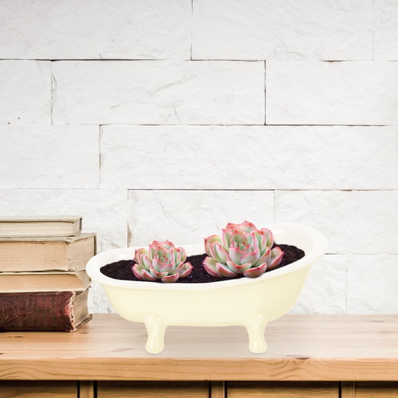 FONDOTIN Small Cactus Pot Ceramic Flowerpot Light Yellow 1Pcs For Office Desk