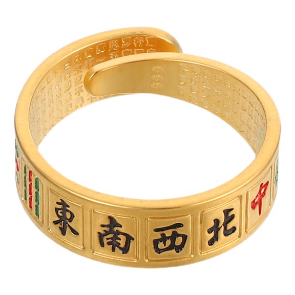 FONDOTIN Mens Golden Mahjong Finger Ring Durable Thirteen Yao Design for Business Confidence