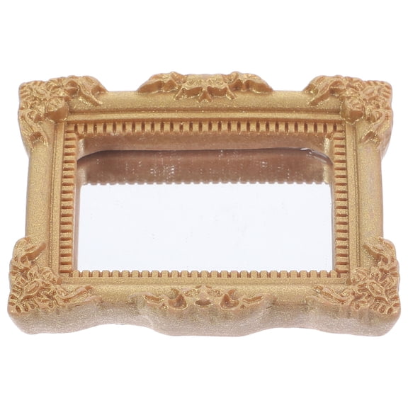 FONDOTIN Miniature Bedroom Decor Mini House Mirror Golden Ornament 1Pack 5.00X3.80X0.70cm