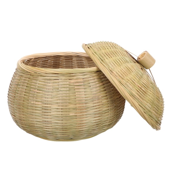 FONDOTIN Multi-Function Bamboo Basket with Cover Woven Storage Basket for Home and Kitchen Use
