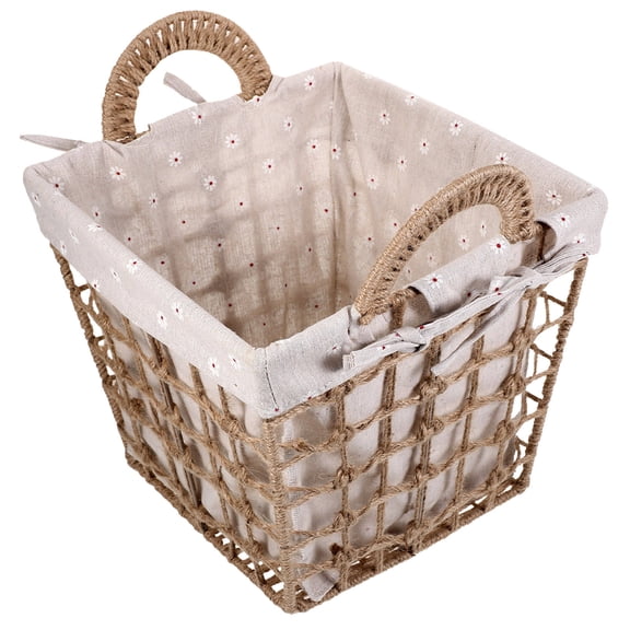 FONDOTIN Light Brown Woven Storage Basket with Removable Liner for Home Desktop Organization and Small Item Storage