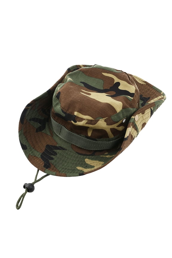 Unisex Outdoors Boonie Hat in Green Camouflage with Ventilation Holes and Adjustable Drawstring